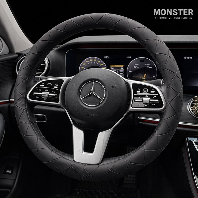 MAA 베네토 차량용 가죽 위빙 핸들커버 자동차 논슬립 스티어링휠 커버 BMW 벤츠 아우디 제네시스 카니발 쏘렌토 호환 전차종 공용 그립감 향상 인테리어 드레스업 튜닝 악세사리, 블랙