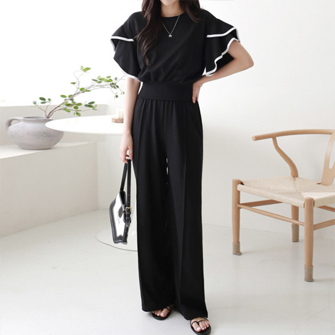 마이쏭 여성 여름상하세트 통바지 국내제작 블리즈프릴와이드팬츠세트