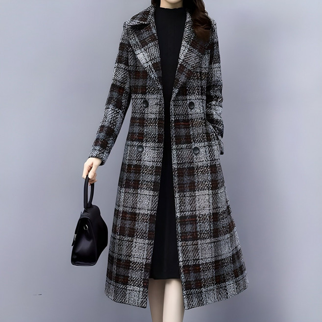 포플러앤씨 여성용 카스칸 롱 체크 모직코트