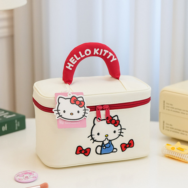 Lris 산리오 토트 파우치 헬로키티 대용량 휴대용 여행 화장품 파우치 성탄절선물