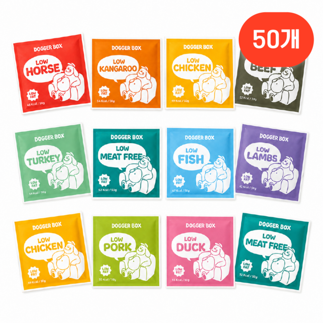 강아지 화식 [저단저지식 버라이어티팩] 도거박스, 50g, 50개, 소+닭+오리+양