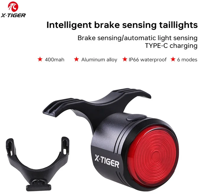 X-TIGER 후면 조명 자전거 고휘도 스마트 브레이크 감지 IPX6 방수 미등 TYPE-C 충전 램프, 01 WD-1901