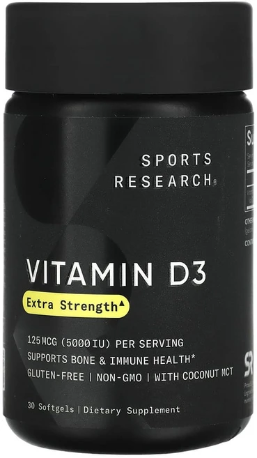 스포츠리서치 비타민 D3 125mcg 30캡슐 코코넛 MCT 오일 햇빛 콜레칼시페롤, 30정, 1개 - 쿠팡