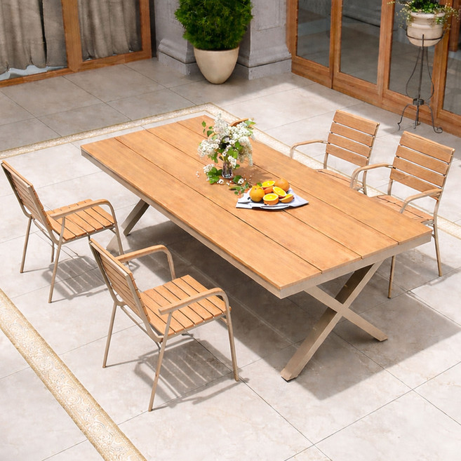 디아우드 튼튼한 야외 테이블 의자 세트 테이블세트, 우드테이블_1.8m (체어4개)세트