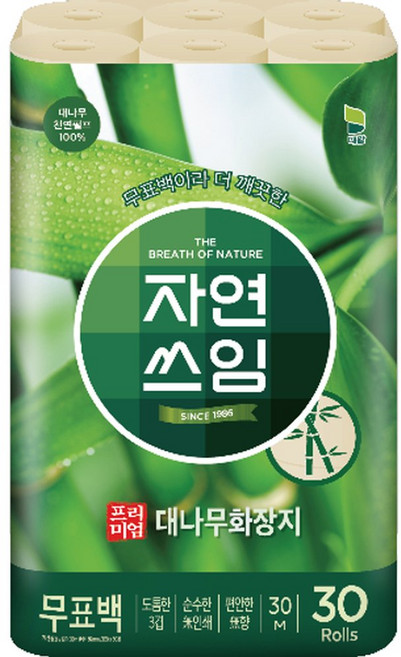 자연쓰임 프리미엄 3겹 대나무 펄프 화장지, 30m, 30개입, 1개