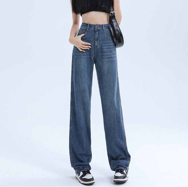 SAHINER 여성 일자 하이웨스트 데님 팬츠 롱기장 청바지