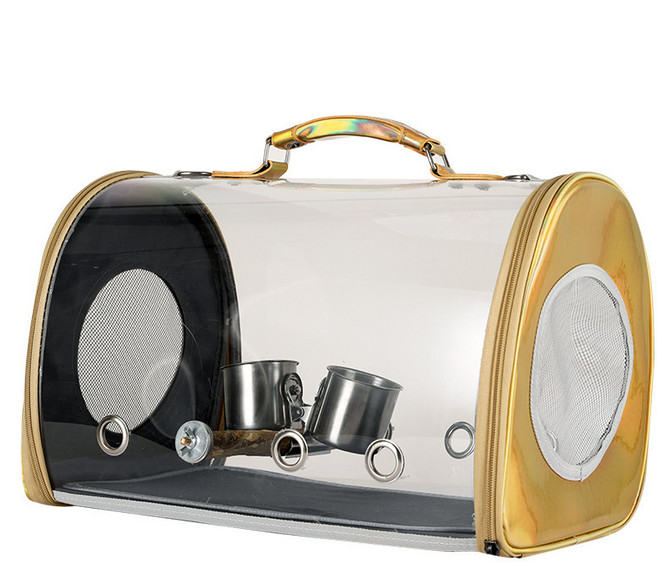 JINXIY 앵무새 가방은 다목적 투명한 조류 가방에서 PET 가방을 곁들인 크로스 -돈 투명 핸드 버드를 곁들인 케이지와 함께 줄 밖으로 나옵니다., 노란색, 꽃 후추 나무 나무 스탠드 스틱이 들어 있습니다, 1개