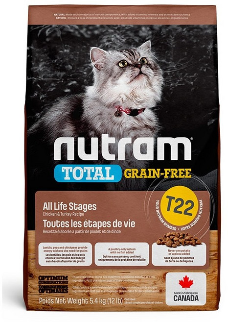 Nutram 無穀全齡貓乾糧 雞肉火雞肉配方, 1.13kg, 1包, 火雞肉