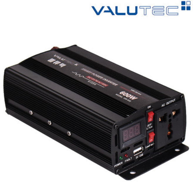 벨류텍 듀얼전압 겸용 12/24V겸용 검증된 고효율 95% 순수정현파 인버터 전차종 사용가능 인버터 차량용인버터, 1개, VIM 600W 12V
