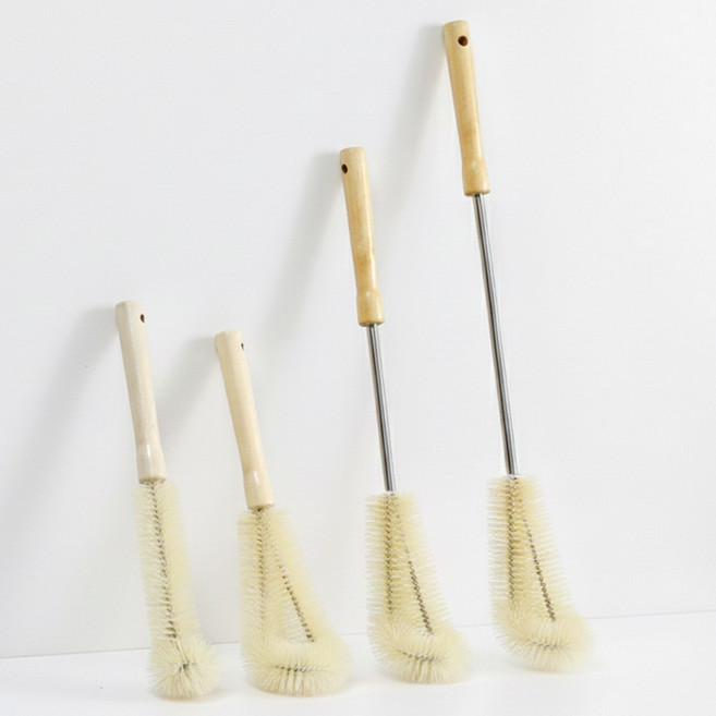 좁은 입구 물병 세척솔 긴손잡이 텀블러 보온병 말총 머리 병 닦는 솔, 1세트, 우드아이보리