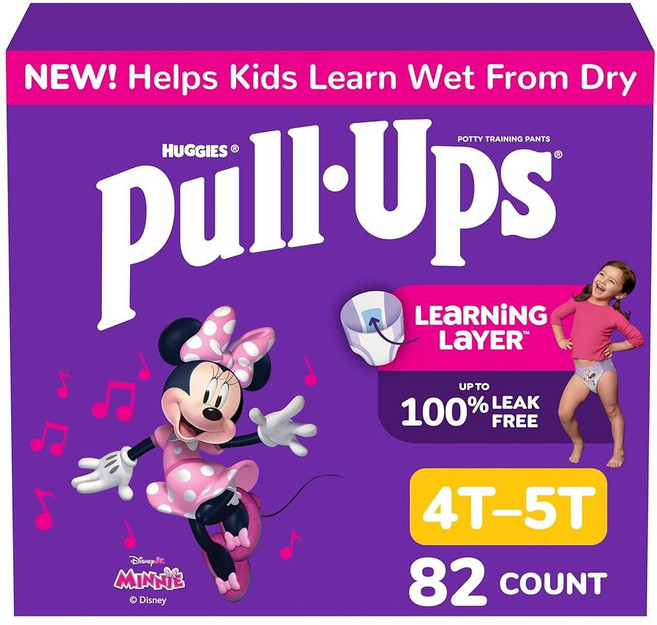 하기스 PullUps 여아용 배변 트레이닝 팬츠 5T6T 트레이닝 속옷 127.3kg46파운드 이상 14개입 214722, 4T/5T