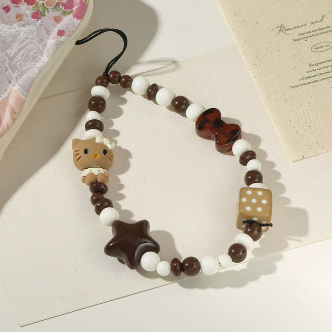 [헬로키티] 산리오 비즈 핸드폰줄 스트랩, 1개, 태닝키티