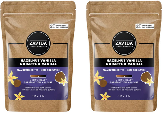 Zavida 자비다 캐나다 헤이즐넛 바닐라 미디엄 로스트 원두커피 홀빈 907g l 캐나다 현지 직배송, 2개