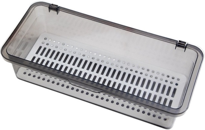 多功能筷子收納盒 掀蓋設計 透明可視 瀝水隔板, 透灰色, 1個