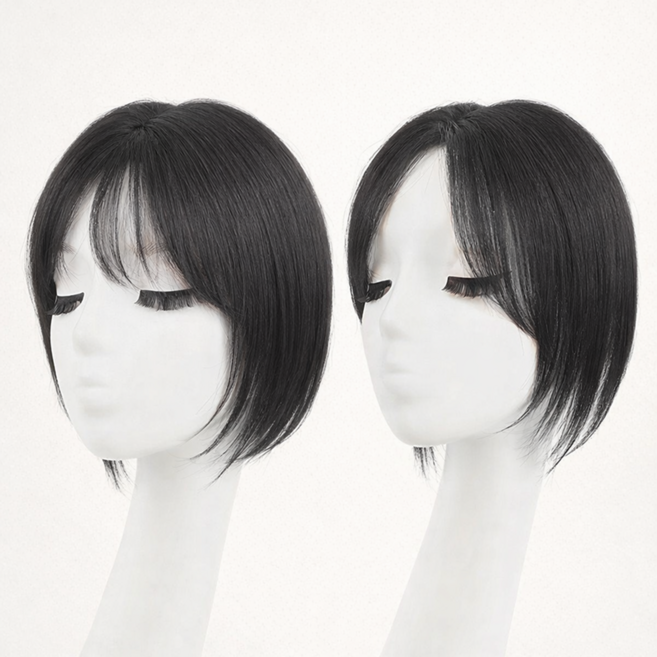 코지덴 수제 중앙 가르마 앞머리 정수리 부분가발 25cm 2종 세트, 1개, 내추럴 블랙