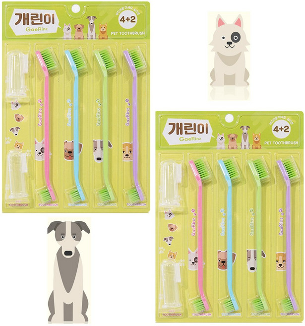 반려동물 개린이 강아지칫솔 (4+2) 애견 손가락 칫솔, 2세트, 혼합색상