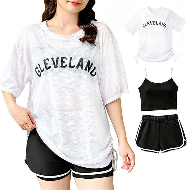 Modern Fashion 빅사이즈 체형커버 3종 세트 수영복 반바지 비치 워터파크, 3XL 72-80kg, 블랙