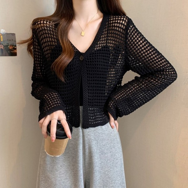 제이로그 니트 그물 펀칭 여름 가디건 니펀트