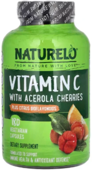 내추렐로 비타민C 아세로라 체리 함유 감귤류 바이오플라보노이드 함유 베지 캡슐 180 정, 1개 - 쿠팡