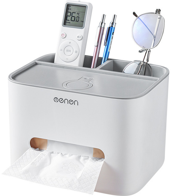 다용도 리모콘 수납 티슈 휴지 케이스 화장대 책상 수납정리 스마트폰 거치대, 화이트&그레이, 1개