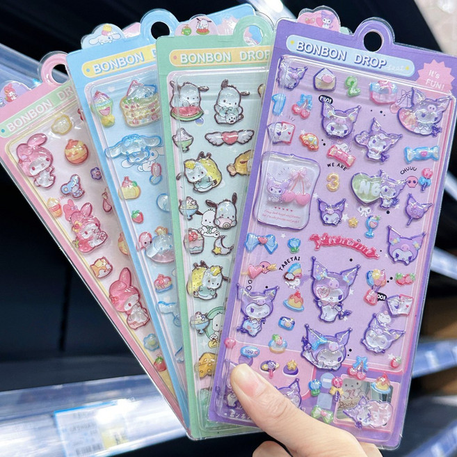 산리오 캐릭터 3D 대 입체 스티커 보석 스티커, 멀티 컬러, 4pcs