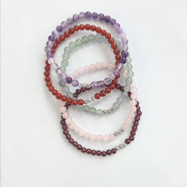 지홍 [S925] 미니 볼 천연 원석 팔찌 3mm 4mm 가넷 장미석 옥 자수정 홍마노