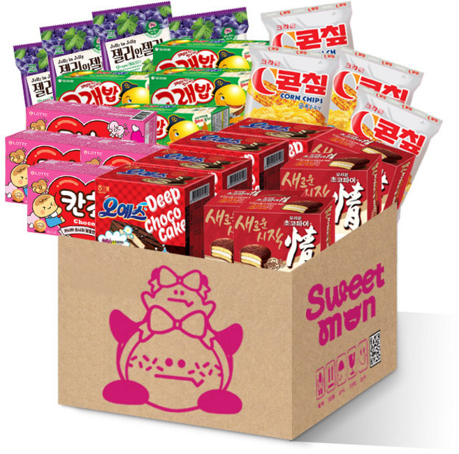 스윗몬 미니 스낵 과자 파티팩 24P 종합과자세트 초코파이4+오예스4+씨리얼4+고래밥4+콘칲4+젤리인젤리4, 1세트