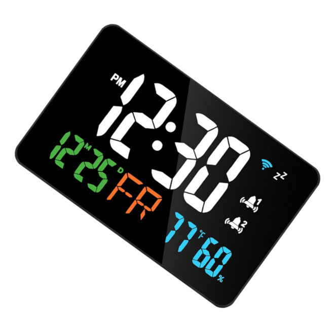 B92B-Wifi 데스크탑 시계 달력 디지털 LED 디스플레이 지능형 온도계 스마트 벽시계 지원 WIFI 자동 교정, 01 Black
