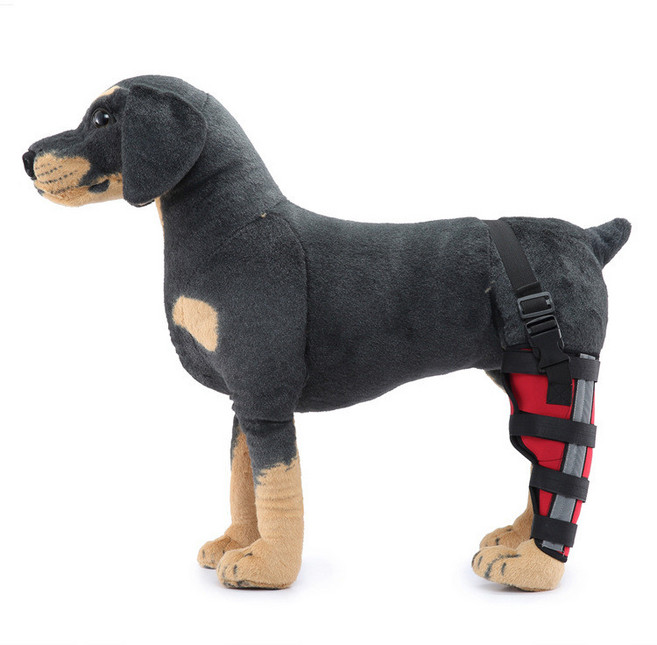 狗狗術後輔助後腿護膝，行走支撐固定, HJ35紅色左後腿（加支撐條加反光,L, 1個