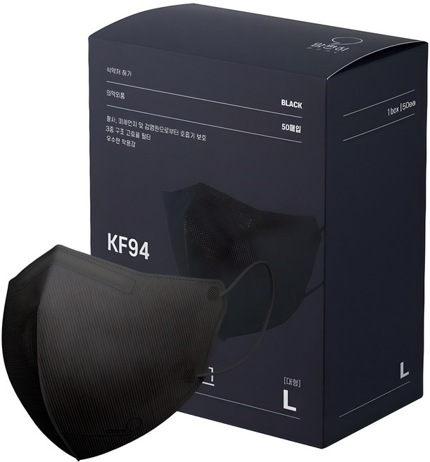 맘편히마스크 새부리형 마스크 대형 성인용 KF94, 50개입, 1개, 블랙