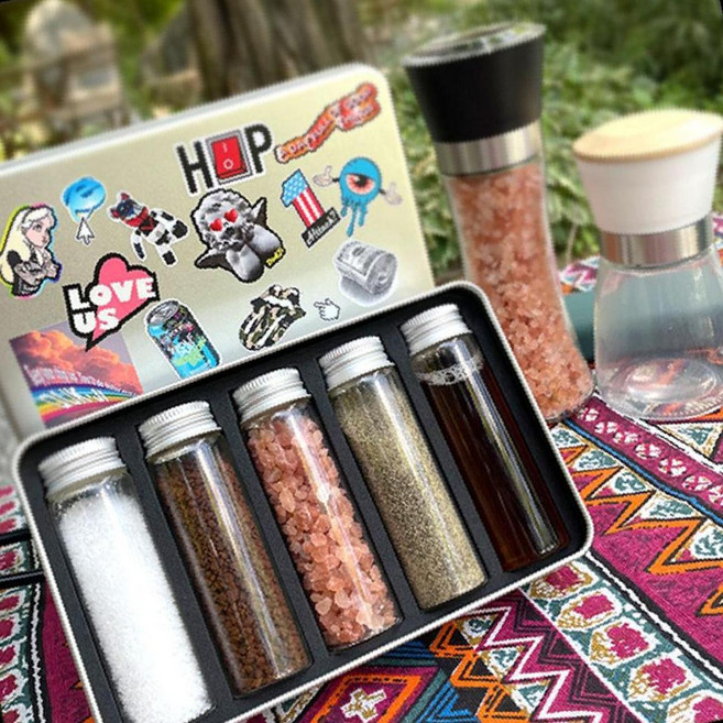 캠핑 양념통 조미료통 휴대용 보관케이스 유리병 5개