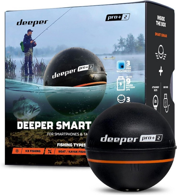 디퍼 프로 플러스2 Deeper PRO+2 소나 휴대용 낚시용 수심 어군 탐지기, 1개