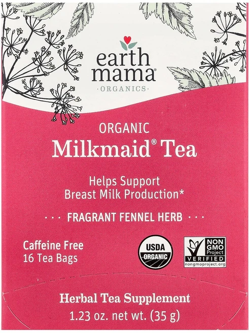Earth Mama Organics 유기농 Milk메이드® 차 향긋한 회향 허브 카페인 무함유 티백 16개 35g(1.23온스), Earth Mama Organics 유기농 Milk메이 - 쿠팡