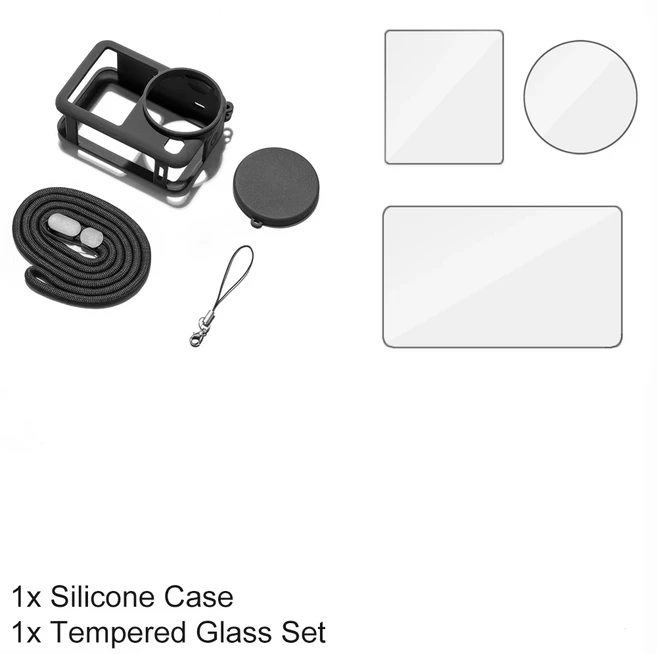 DJI 오즈모 6용 실리콘 케이스 강화유리 스크린 보호필름 렌즈 캡 휴대용 가방 풀 커버 액세서리, 04 Set 2