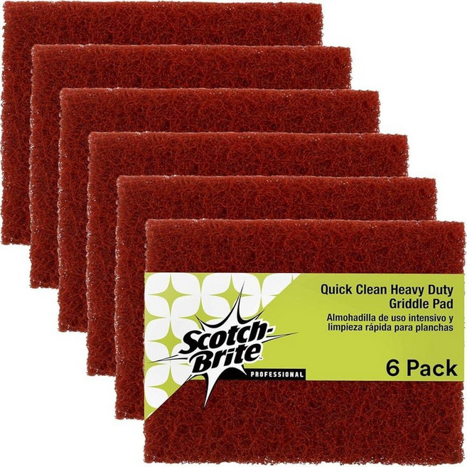 3M Scotch-Brite 그리들 클리닝 퀵 클린 튼튼한 수세미 패드 10.2 x 13.3cm(4 x 5.25인치) 패드/팩 6개 음식 및 요리 오일에 구운용 뜨겁거