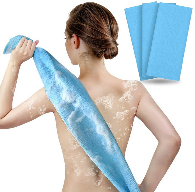 빛나는 실크처럼 매끄러운 피부를 위한 ARCH&M 각질 제거 바디 타월3팩 - 깊은 및 샤워 시 순환 개선을 일본 뷰티 수건파란색 x 3, 17 Red Yellow Blue