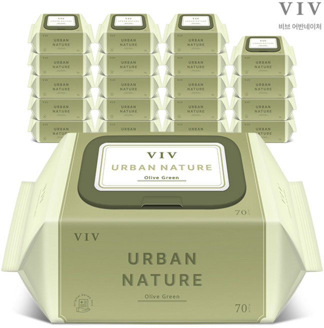 비브 아기물티슈 올리브 그린 캡형 70매 10팩+10팩, 75g, 70개입, 20개