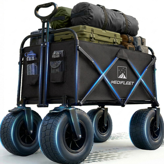 메디플릿 캠핑 아웃도어 대형 광폭 바퀴 폴딩 카트 웨건, 1개, 블랙(8호)