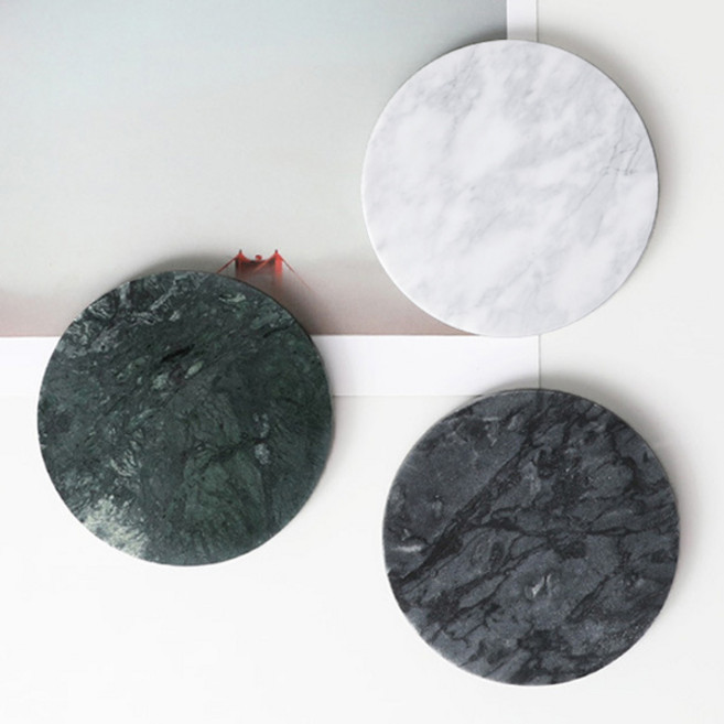 (주)갤러리하우스_원형 천연대리석 컵받침, 블랙