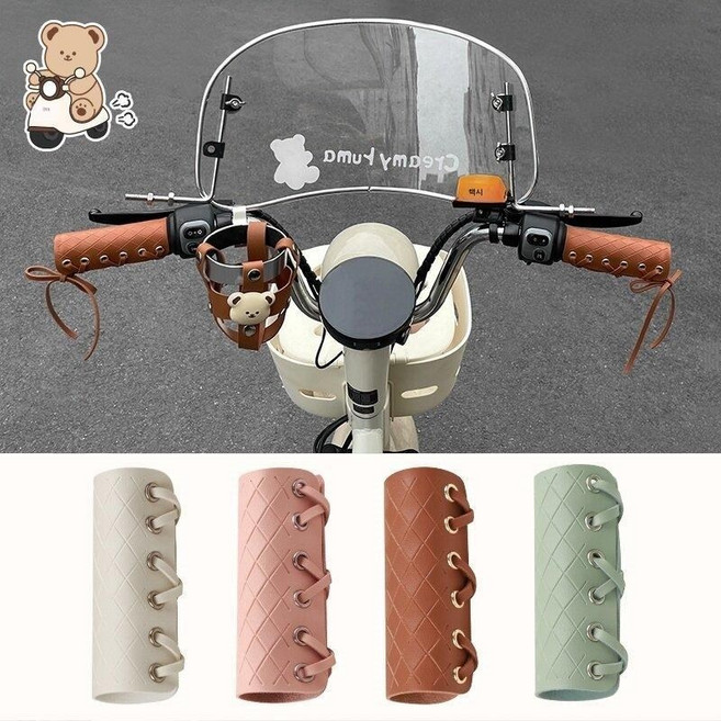 레트로 디자인의 오토바이 자전거 가죽 핸들 그립 방수 미끄럼 방지 커버 한쌍 5가종, A.레트로한다이아몬드패턴갈색한쌍