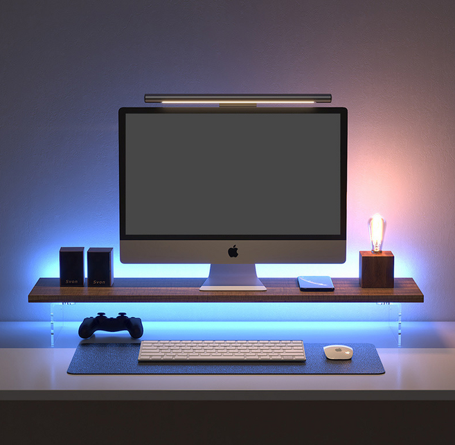 스마트준 심플 깔끔한 정리 높이조절 아크릴받침 모니터 선반, 월넛색