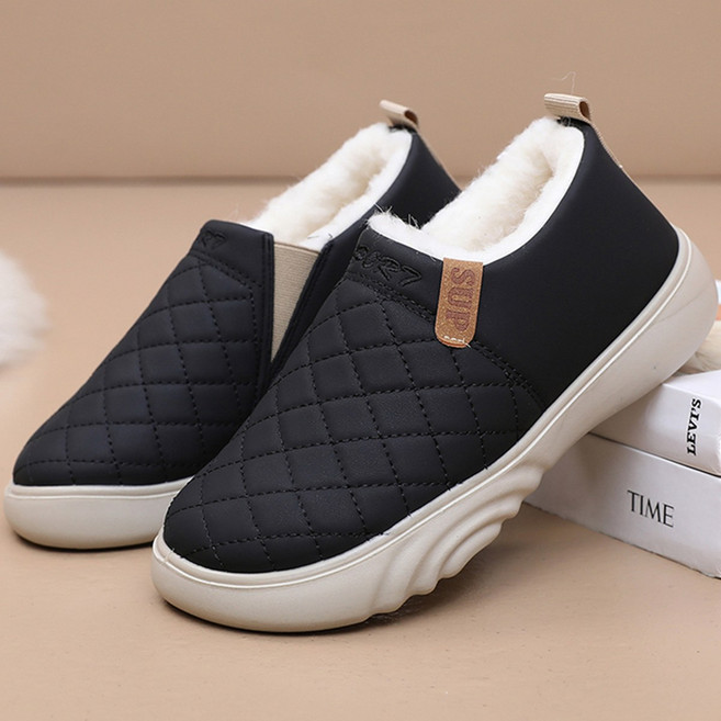 DarjinQD 여자 털신발 겨울 가벼운 미끄럼방지 슬립온 발편한 가죽 발수방한 슬립온 엄마 털신발 엄마 할머니 겨울 신발 MZH51