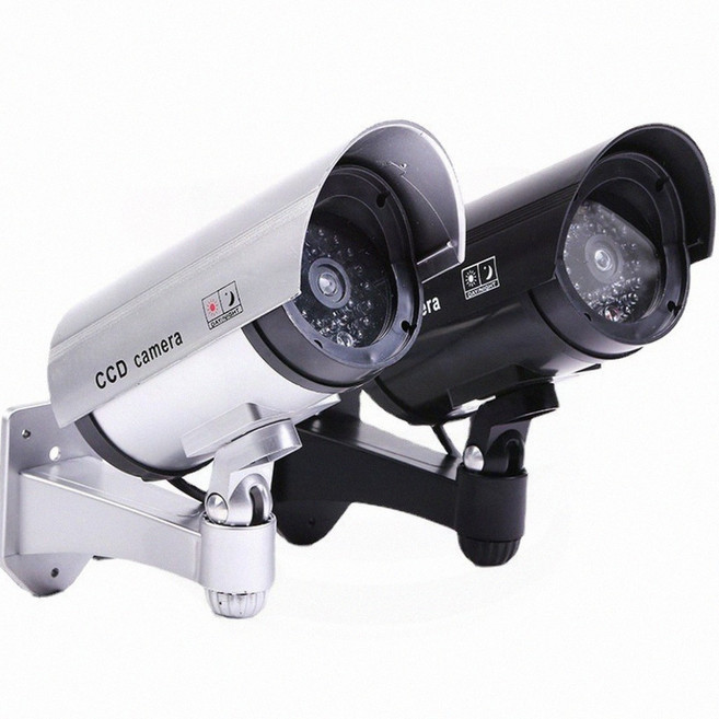 방범용 모형 CCTV 가짜 감시 카메라 적외선 LED 야외 실내 보안, 1개, jyyc 블랙+방범스티커