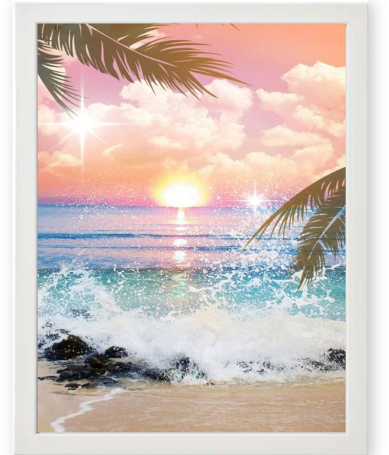 액자세트 보석 큐빅 비즈 십자수, 1세트, 13.아침 바다(화이트)