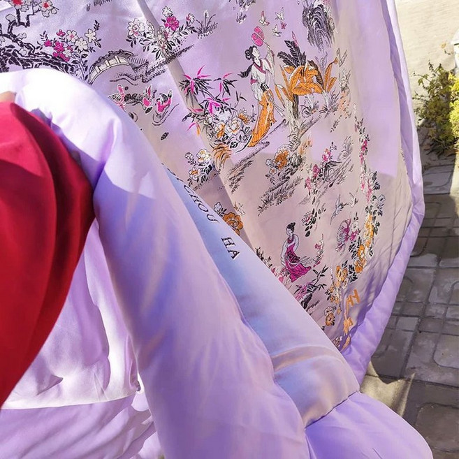 혼수비단이불 지퍼형 전통예단 원앙 용 봉황 모란꽃, 10미리 실버그레이+라이트퍼플