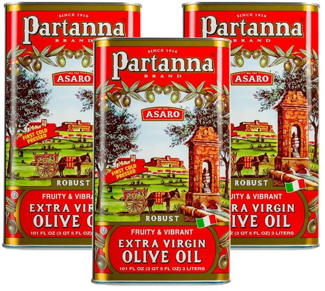 Partanna 파르탄나 로버스트 엑스트라 버진 올리브 오일 퍼스트 콜드 프레스, 3개, 3L