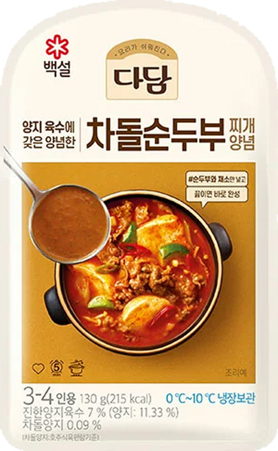 (냉장)[다담]차돌순두부찌개양념130g, 3개, 130g