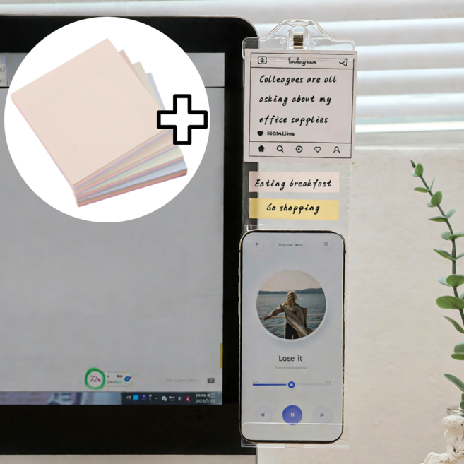 월간리빙 무점착 모니터 메모보드 투명, 좌측우측세트