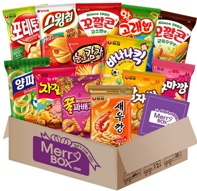 스낵 13종세트 1호{새우깡+양파링+바나나킥+꿀꽈배기+자갈치+감자깡+고구마깡+오감자+꼬북칩+스윙칩+왕고래밥+눈을감자+꼬깔콘}+메세지카드, 1박스, 과자세트