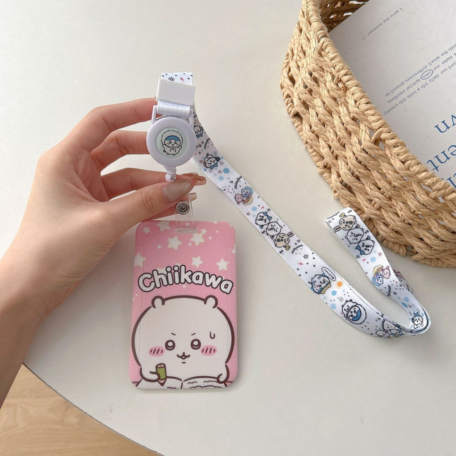 문구보따리 치이카와 먼작귀 릴홀더 카드목걸이 학생증케이스, 1개, 열공 치이카와 (핑크)